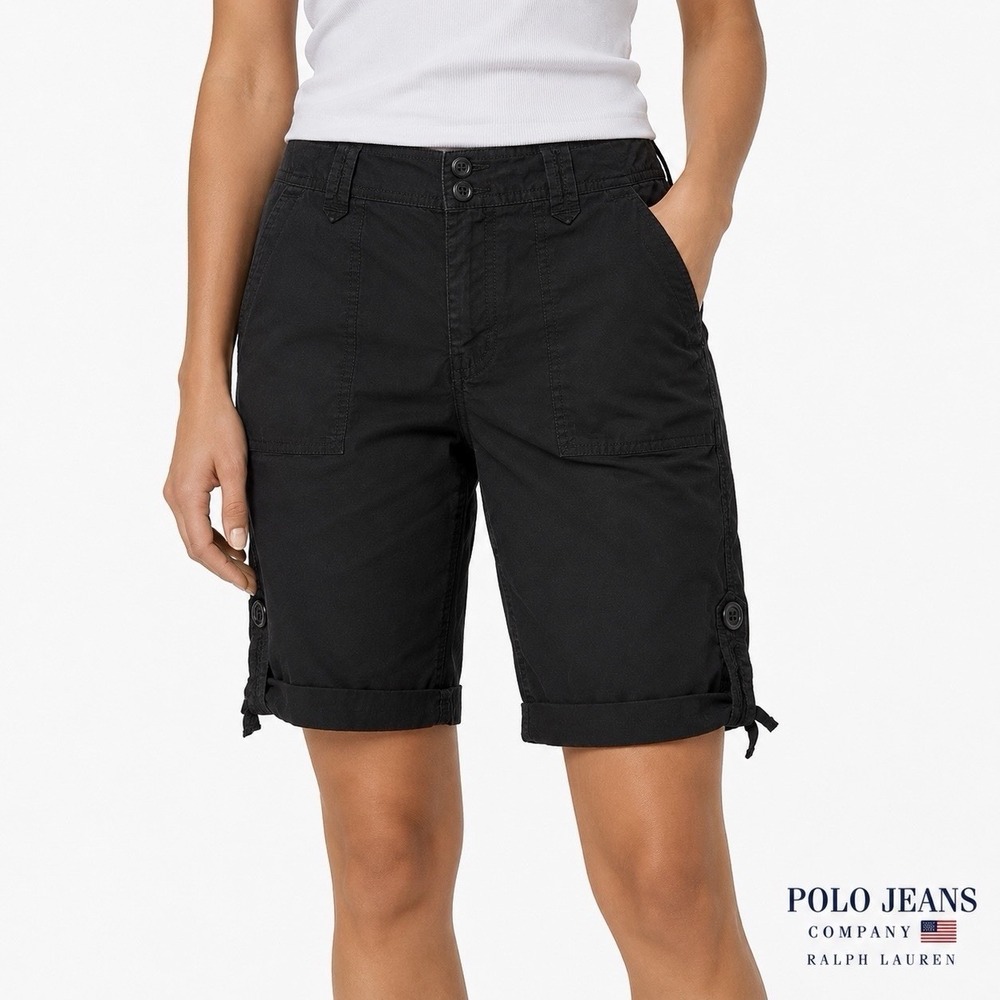 VTG Polo Jeans Ralph Lauren Women's Roll Tab Long Bermuda Shorts Black Size 10